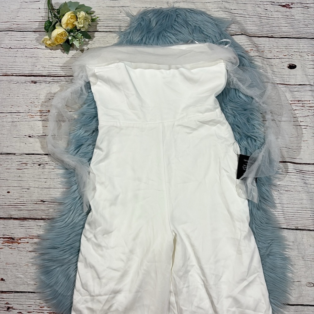 NWT Lulus Eternal Bliss White Tulle Off-the-Shoulder Wide-Leg Jumpsuit - Picture 8 of 9